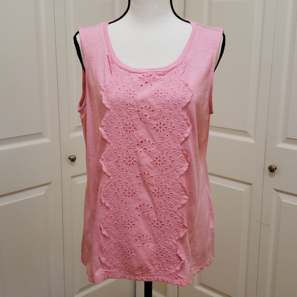 Talbots Applique Sleeveless Top Pink Large
